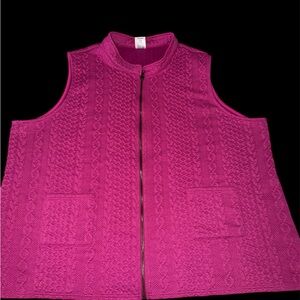 Blair Women’s 3XL Pink Textured Zip Front Vest Cable Knit Pockets Plus